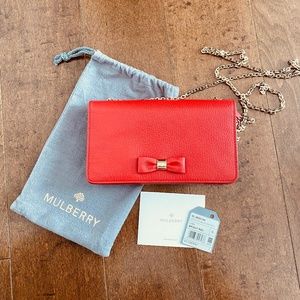 Mulberry Bow Clutch WOC in Red Glossy Goat